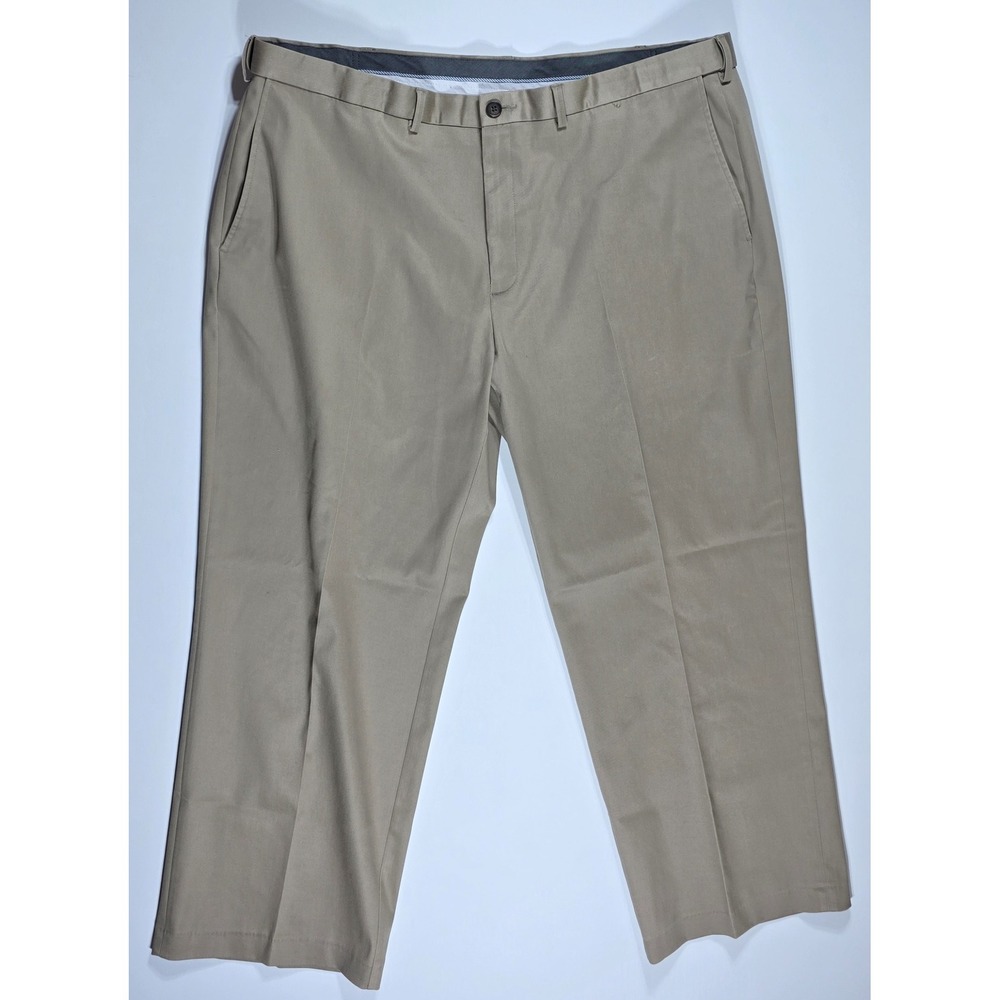Haggar Premium No Iron Khaki Pants Mens 44x29 Classic Fit Tan Flat Front Stretch